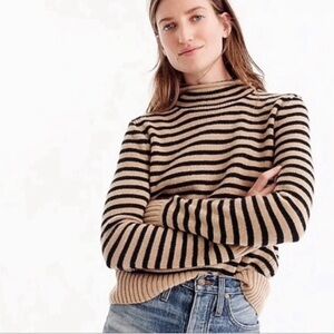 J. CREW 1999 Mock Funnel-neck Striped Cashmere Wool Knit Sweater Tan Black sz XS